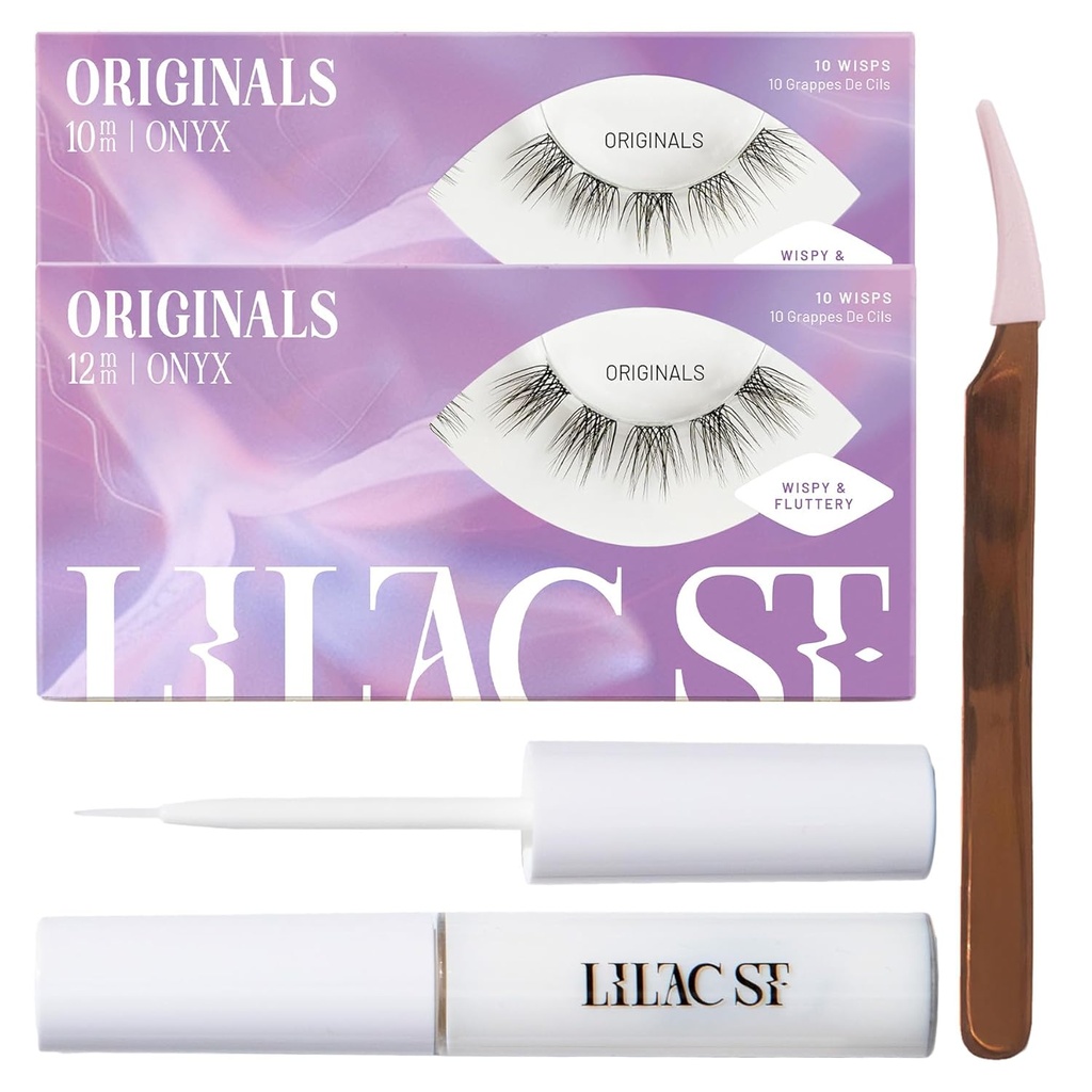 Lilac St - Originals Starter Kit - Natural Faux Eyelash Clusters (10mm & 12mm), Clear Lash Glue, & Lash Applicator - 경량 & Lifelike - Lasts 10 Days - Cruelty Free, Vegan - 20 Lashes