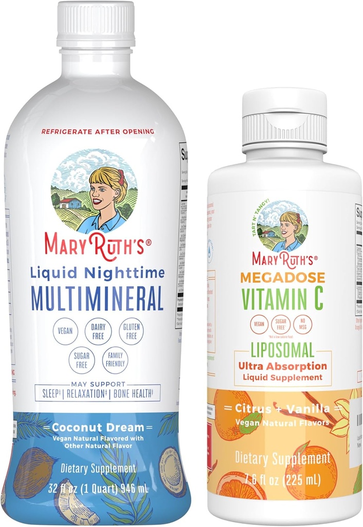 MaryRuth 's Nighttime Multimineral (Coconut) & 비타민 C Liposomal (Citrus & Vanilla) | Clean Label Project Verified® | Bedtime & Antioxidant | Vegan, Non-GMO, 글루텐 프리
