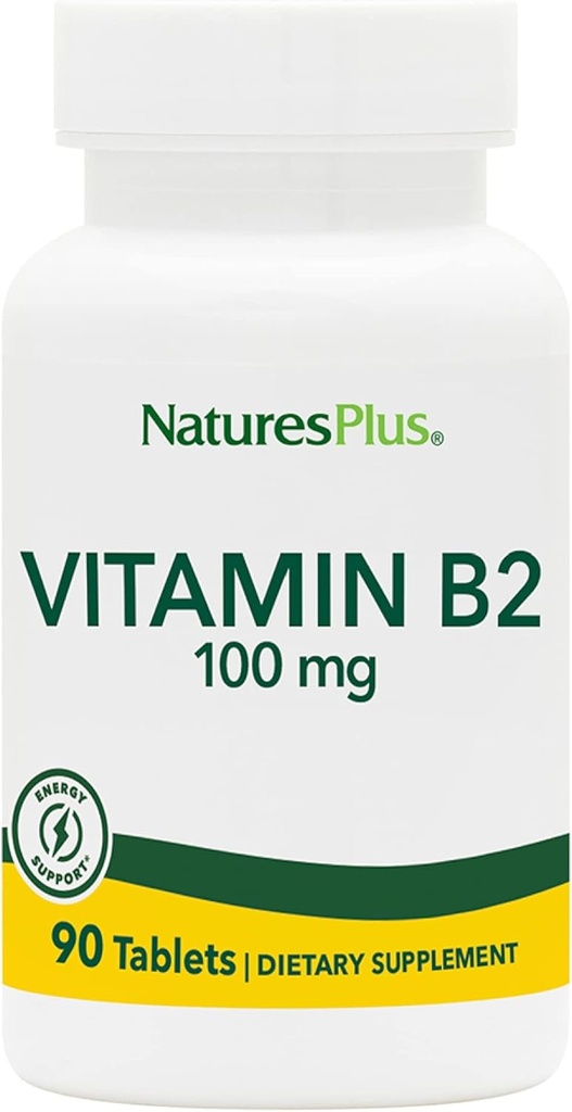 자연 플러스 비타민 B2 (Riboflavin) - 100 mg, 90 채식 정제 - 자연 에너지 및 대사 부스터, 전반적인 건강을 촉진 - 글루텐 - 무료 90 서빙