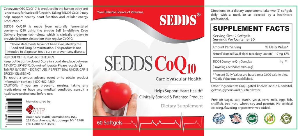 SEDDS® CoQ10 Ubiquinol 심장 혈관 건강 보충교재, 심장 건강과 에너지 (60 조사)를 위한 매일 비타민, 높은 혈압과 콜레스테롤을 위한 높게 흡수 액체 수용성 Softgel