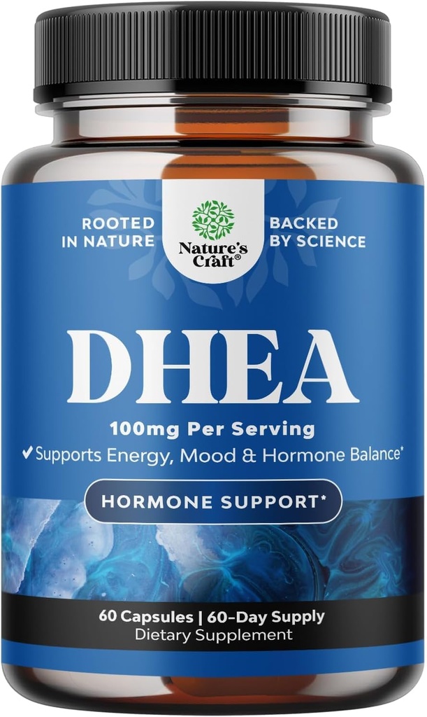 여자 & 남자를 위한 DHEA 보충교재 - 호르몬 균형을 위한 순수한 DHEA 100mg, 개량한 안정성, 뇌 기능, 면역 체계, 에너지 & fertility - Dehydroepiandrosterone 캡슐 성인 - 60 Ct