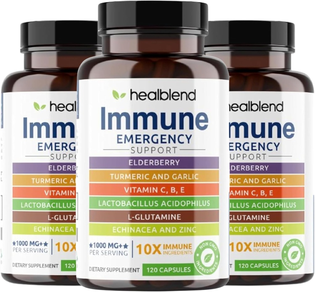 Elderberry, 아연, Echinacea, Turmeric, Lactobacillus Acidophilus, 성인 (3 팩)과 함께 1 Immune 지원 보충 부스터에 10