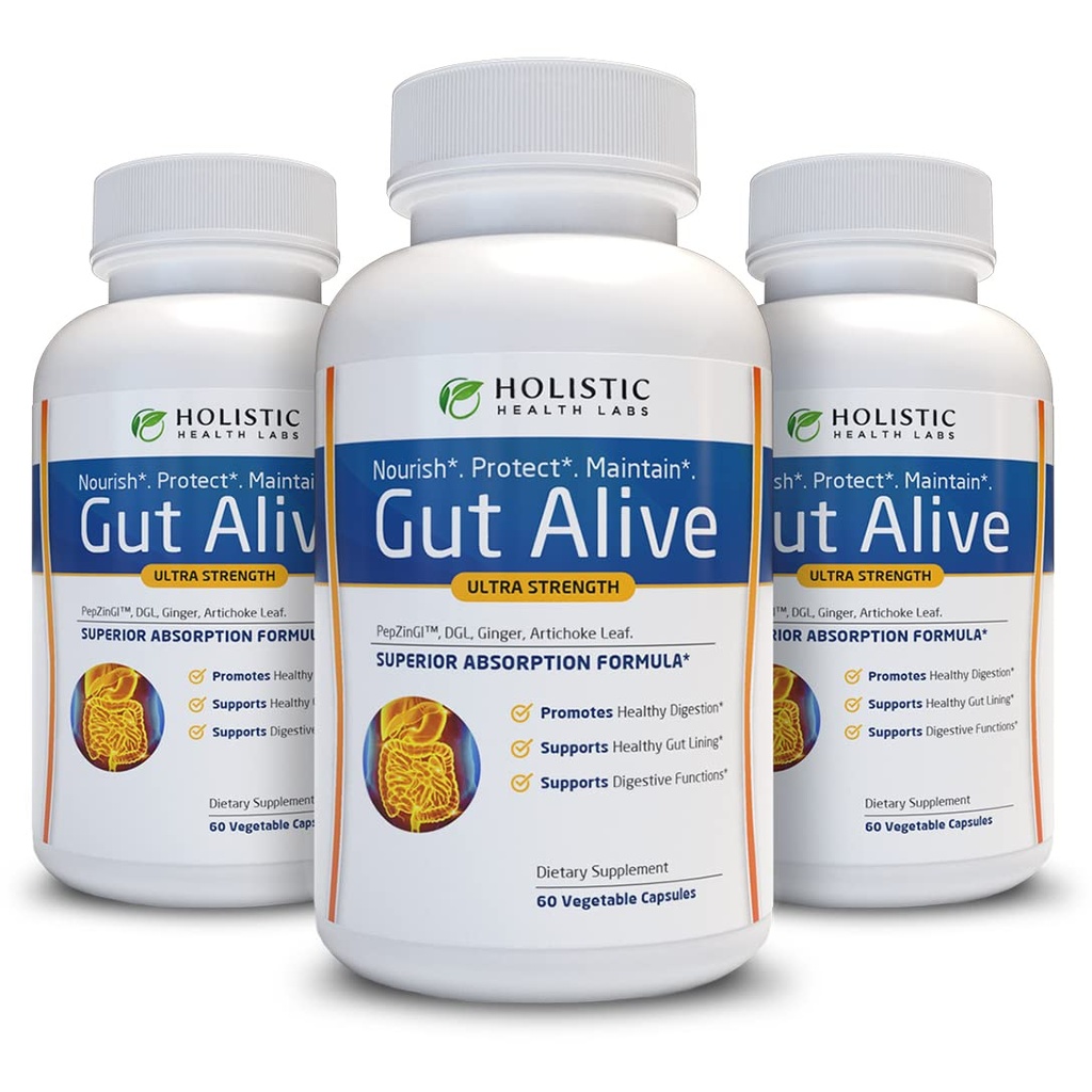 Gut Alive - Fight IBS, Heartburn, Acid Indigestion, Acid Reflux, Bloating & Gas에 대한 모든 자연 지원. 독특한 정립 (60 개)