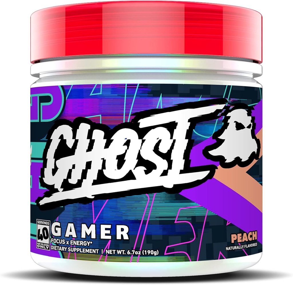 GHOST 게이머 : 에너지 및 초점 지원 포뮬러 - 40 서빙, 복숭아 - Nootropics & 자연 카페인, 정확도 및 반응 시간 - Vegan, 글루텐 프리