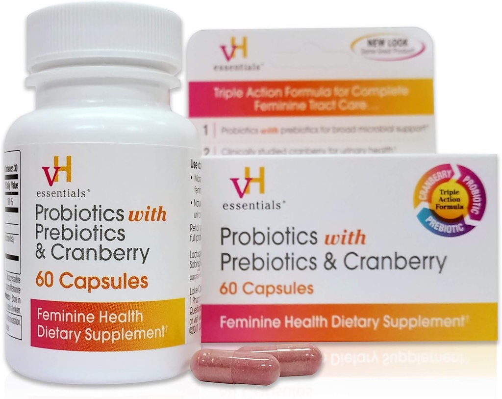 vH는 Prebiotics와 Cranberry Feminine 건강 보충교재를 가진 Probiotics, 60 조사