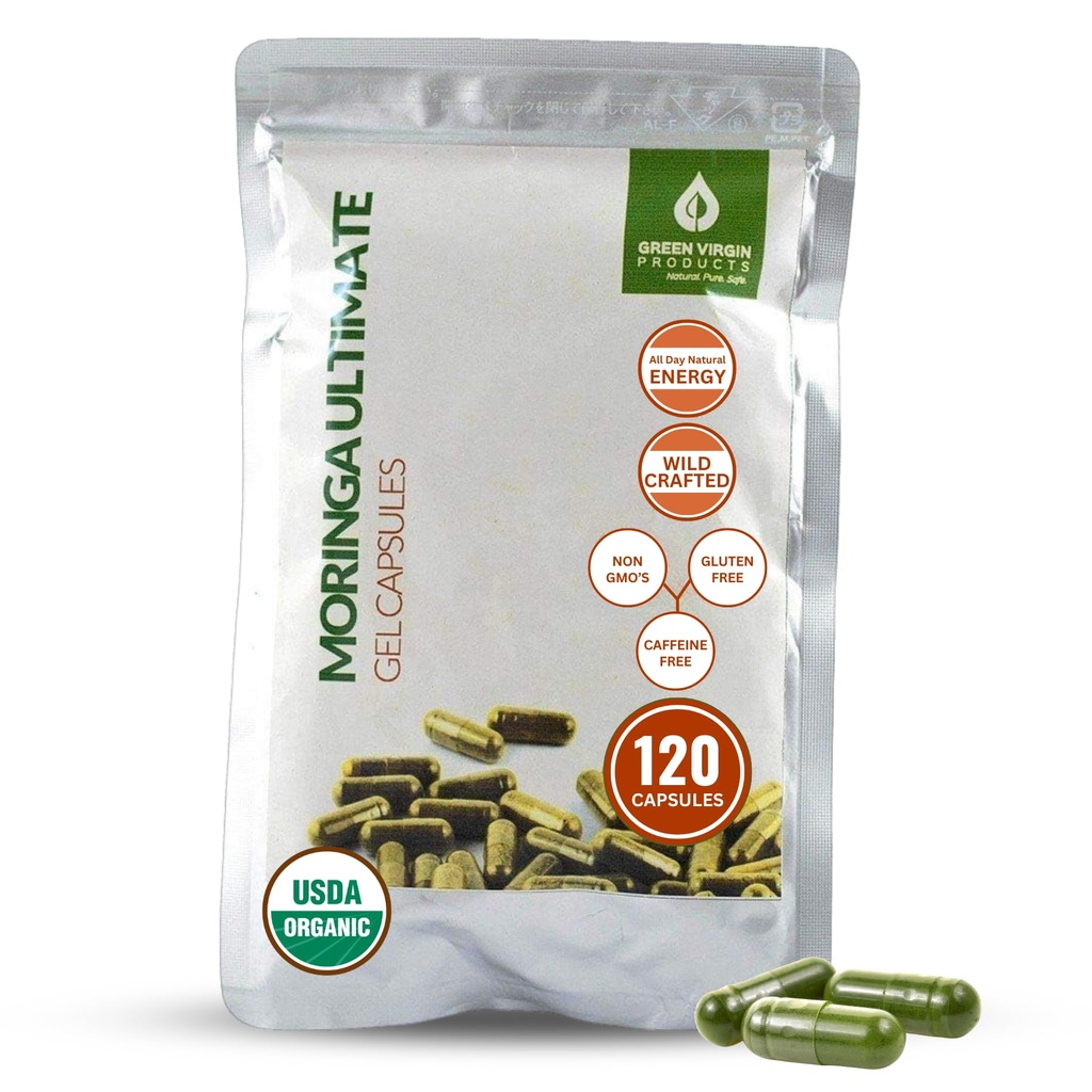 Moringa | 90 Vegan 캡슐 | 인증 유기농 | Pure Moringa Leaf Powder