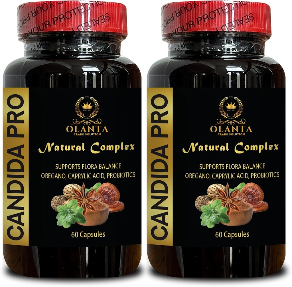 Candida PRO Complex - Wormwood 캡슐, Candida Cleanse 추가 강도, 신선한 백색 Oregano 잎, Arabinogalactan - 2 병 120 캡슐