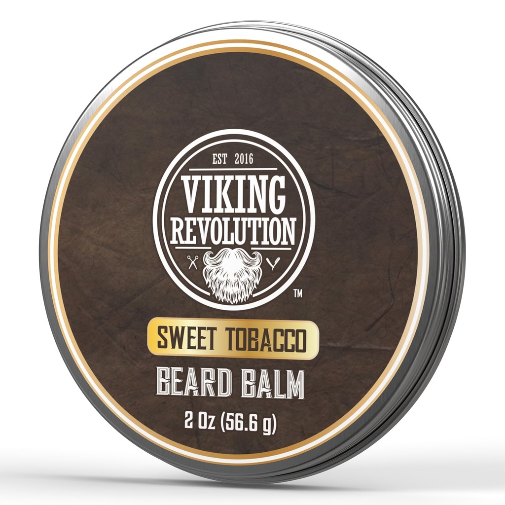 Viking Revolution Sweet Tobacco Beard Balm - Argan Oil & Jojoba Oil과 담배 냄새가 나는 Butter - Softens와 남성 (2oz, 1 Pack)에 대한 Beard를 Moisturizes