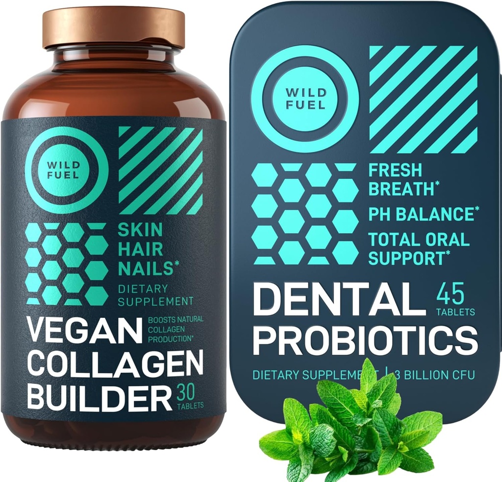 WILD FUEL Vegan Collagen Builder 및 신선한 호흡 번들을 위한 치과 Probiotics