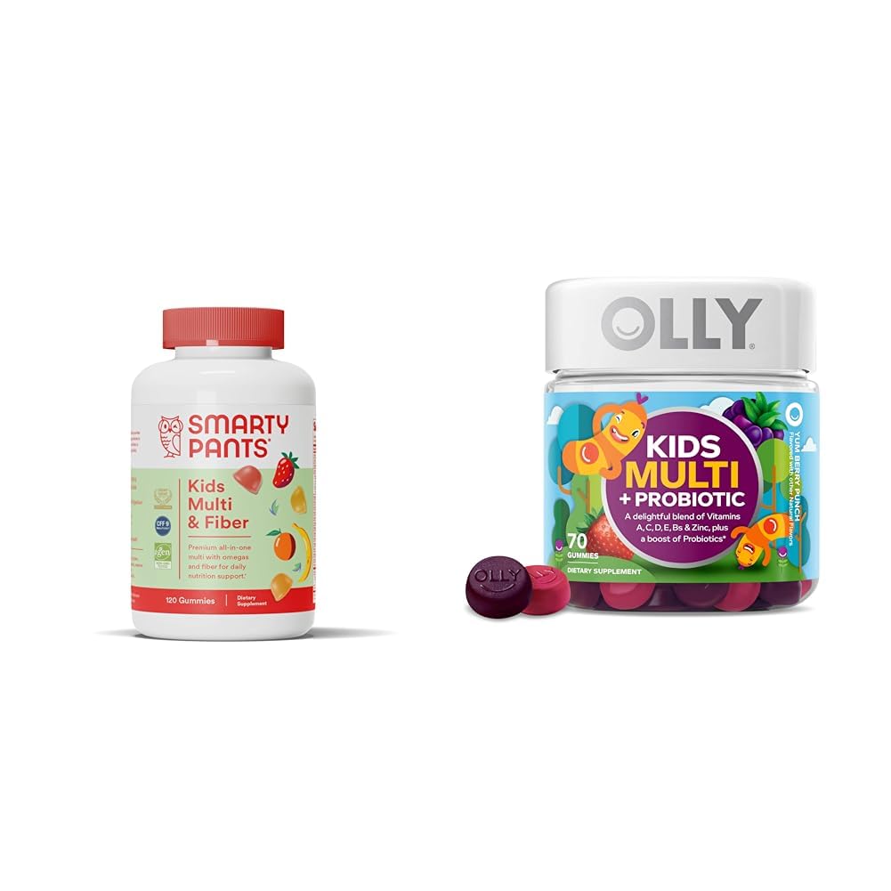 SmartyPants 아이 Multivitamin Gummies와 섬유 보충교재: 오메가 3 물고기 기름 & OLLY 아이 Multivitamin + Probiotic 거미, 소화 및 면역 지원