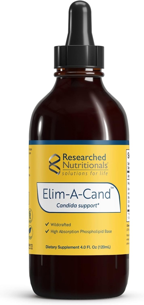 연구 영양 Elim-A-Cand - Candida 지원 - Berberine, Slippery Elm, Cinnamon Bark, PAU D'Arco & Marshmallow 뿌리 - 초본 Detox Tincture (4 Fl Oz)