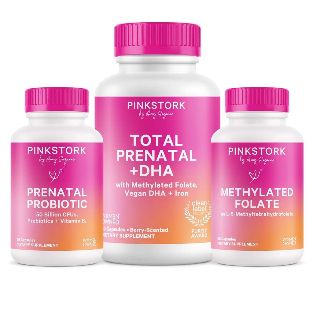 핑크 Stork 총 Prenatal, Probiotic & 메틸 Folate - 임신 웰빙 번들