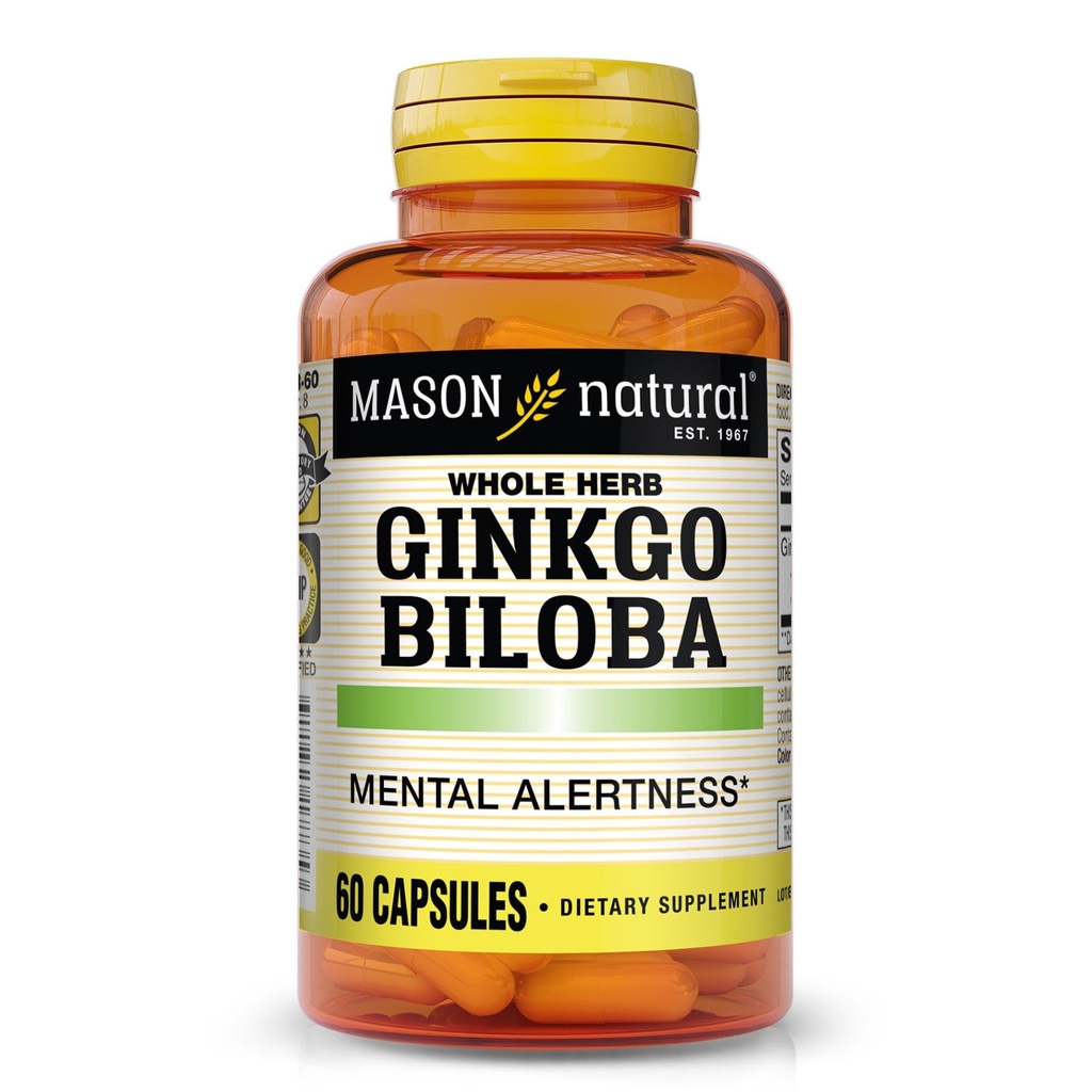 Mason 자연적인 Ginkgo Biloba, 1 달 공급, Mental Alertness & Support Optimal 뇌 기능, 60의 캡슐을 개량하는 도움