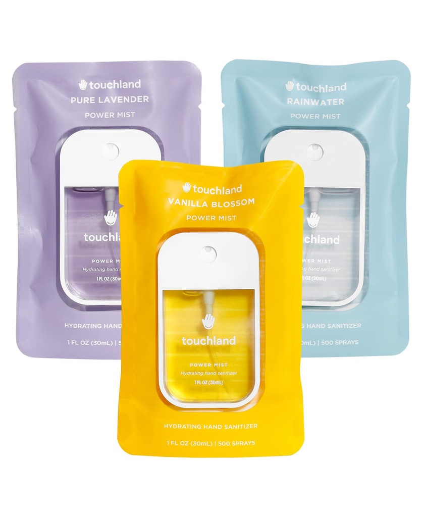 터치랜드 파워 미스트 히팅 손 소독제 스프레이, BLOSSOM 트리오 세트 (Lavender, 바닐라, 빗물), 1 FL. OZ. 여행 크기 (Set of 3)