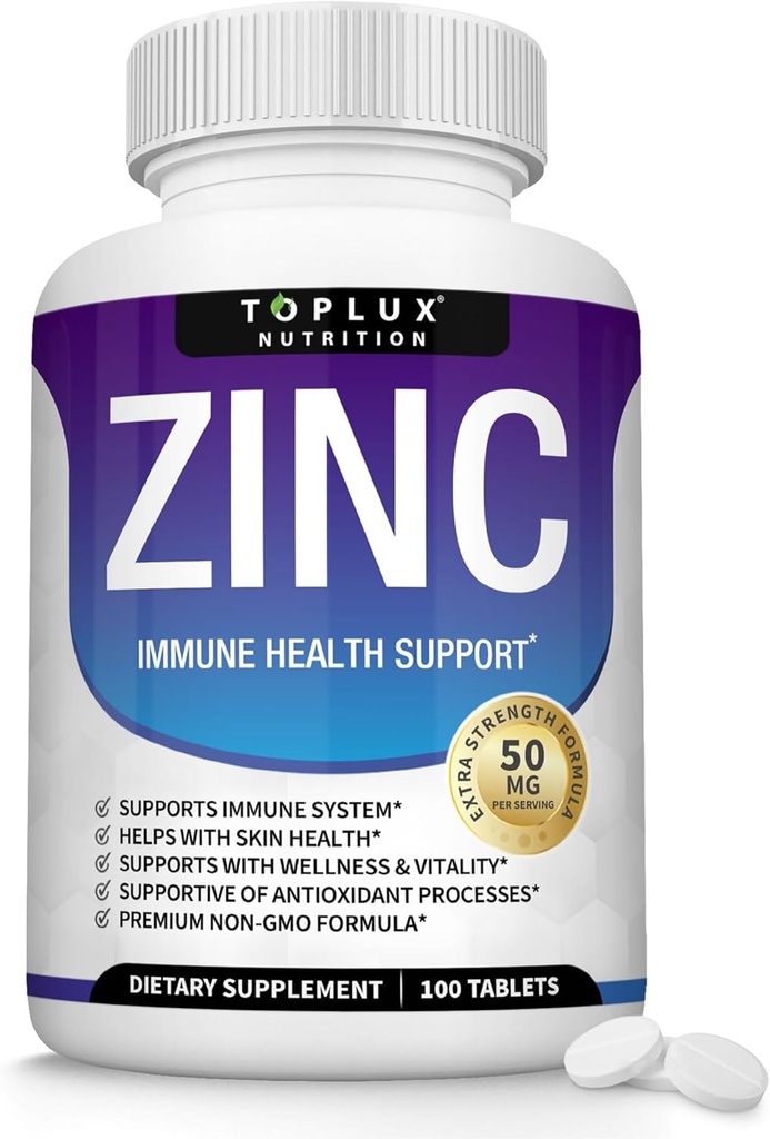 아연 보충 50mg Immune 지원 - 순수한 자연적인 산화 아연은 Immune 체계, 피부 & 산화 방지제 지원, 남자 여자를 위한 높은 Potency 면제 승압기, 100개의 정제를 밀어줍니다