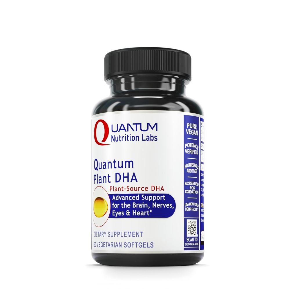 Quantum Nutrition Labs Plant DHA - 오메가 3 지방산이있는 비 GMO Vegan DHA, 여성 및 남성을위한 조류 기반 DHA, Vegans 60 채식 Softgel 캡슐에 적합한 천연 DHA 보충