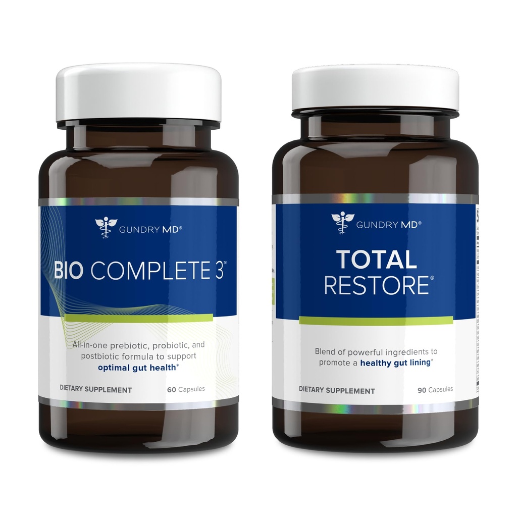 Gundry MD Bio Complete 3 and Total Restore Bundle - Prebiotic, Probiotic, Postbiotic, Optimal Gut 건강 지원