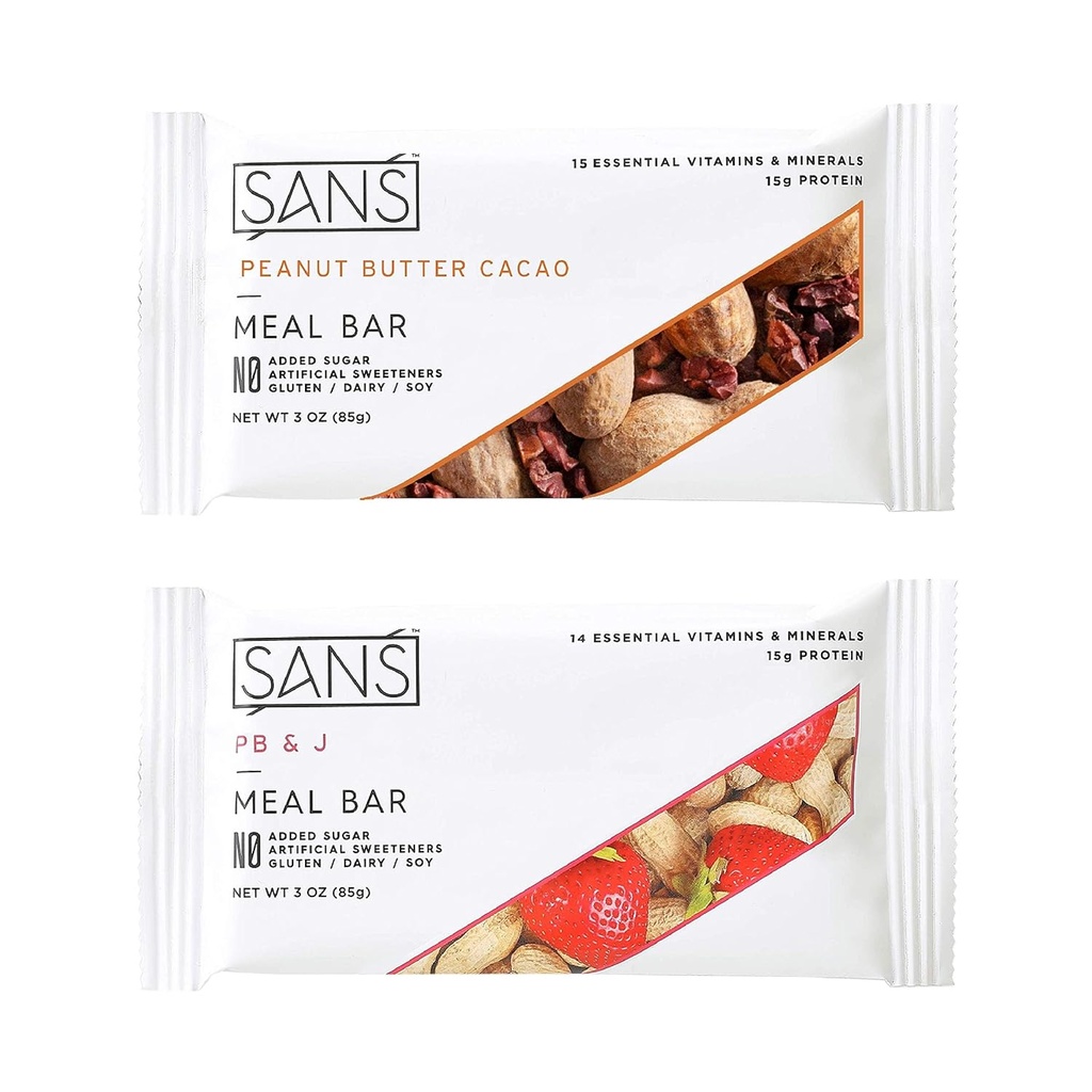 SANS 식사 교체 단백질 바 | All-Natural Nutrition Bar With No Added Sugar | Dairy-Free, Soy-Free, Gluten-Free | 필수 비타민 및 미네랄(Peanut Butter Lovers, 12 Pack)