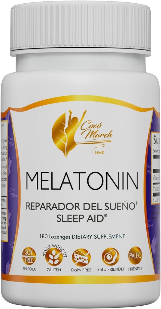 Cocó 3 월 N.M.D Chewable Melatonin 3 mg - 빠른 릴리스 - 자연 수면 보조 - 글루텐 무료, Paleo 친절, 낙농 무료, Keto 친절, Soy 무료, 180 Lozenges