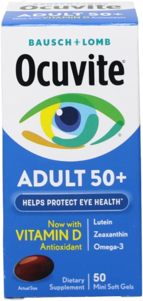 Lutein, Zeaxanthin 및 Omega-3, 50 조사 (10의 포장)를 가진 Ocuvite 성인 50+ 눈 비타민과 무기물 보충교재