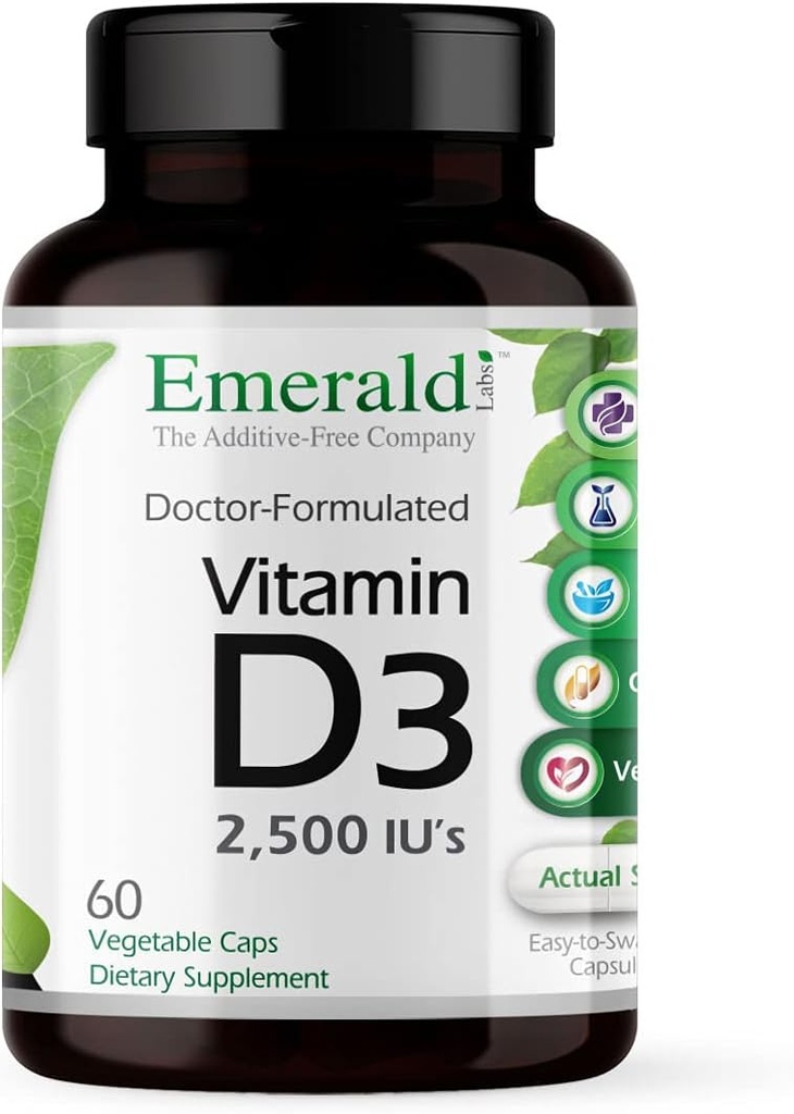 EMERALD LABS 비타민 D3 2,500 IU의 - Bone, Teeth, Muscle, Heart & Immune Health 지원 - 프리미엄 다이어트 보충 - 60 식물성 캡슐 (60 일 공급)