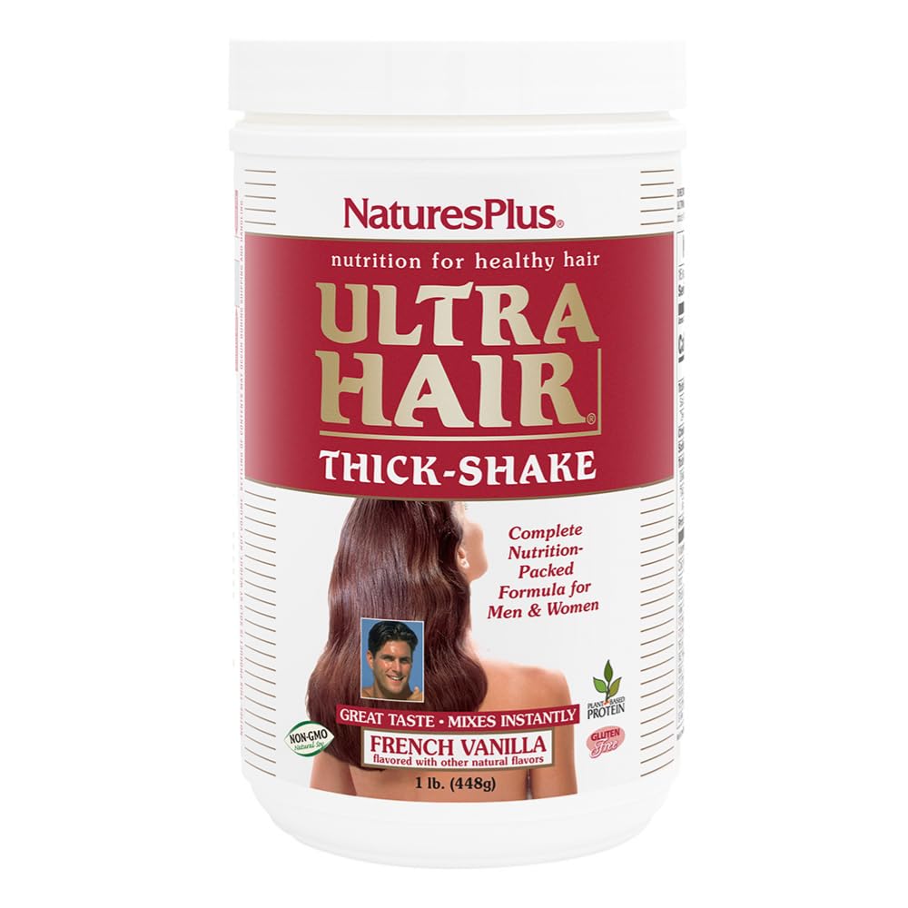 자연 플러스 울트라 헤어 두꺼운 쉐이크 - 1 lb, 머리 단백질 쉐이크 - 프랑스 바닐라 맛 - 비타민과 건강한 머리 성장 보충 & 미네랄 - 비 GMO, 글루텐 - 무료 - 16 서빙