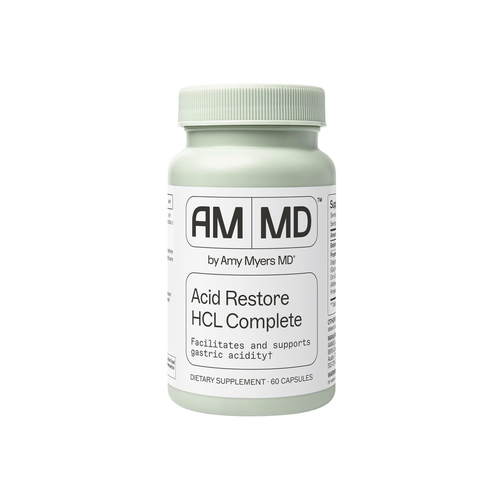 Amy Myers MD Acid Restore with Betaine & HCL - Digestive & Gut Health Support - Slippery Elm Bark - Non-GMO, Gluten-Free & Non-Dairy - 60 캡슐 (60 인분)