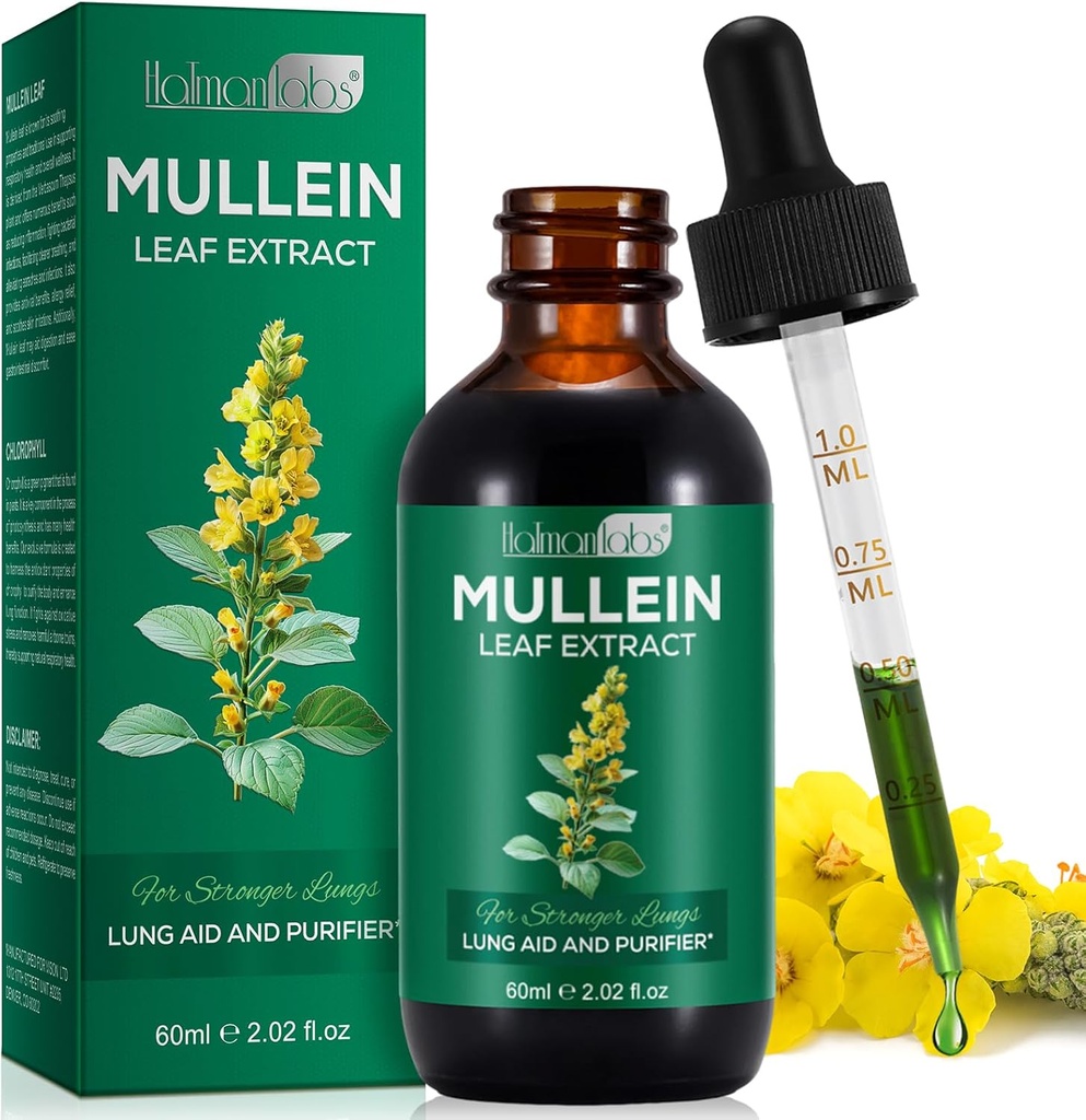 Lungs Mullein Drops Mullein 잎 Lungs를 위한 Mullein 잎 추출물 Mullein 잎 Lung Cleanse 보충교재 2.02 Fl.Oz