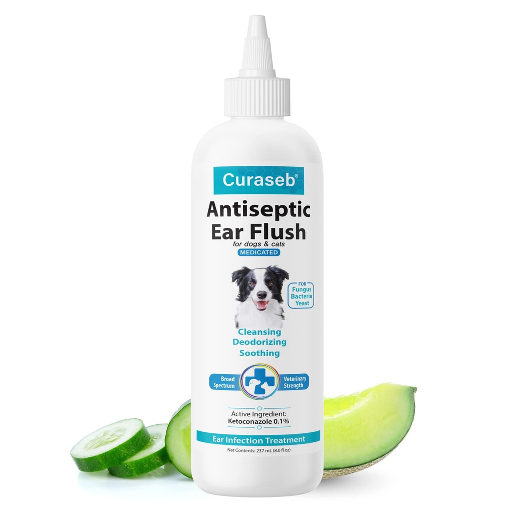Curaseb 개 귀 감염 치료 솔루션 – Soothes Itchy & Inflamed Ears – Cleans Debris 및 Buildup - 8oz