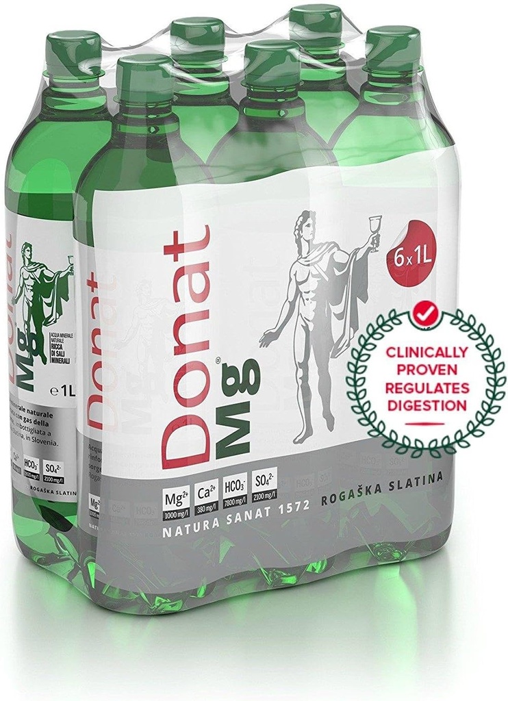 자연적인 마그네슘 물 - 1000ml에 있는 1000mg 마그네슘 'Donat Mg' 대량 팩 6x1L