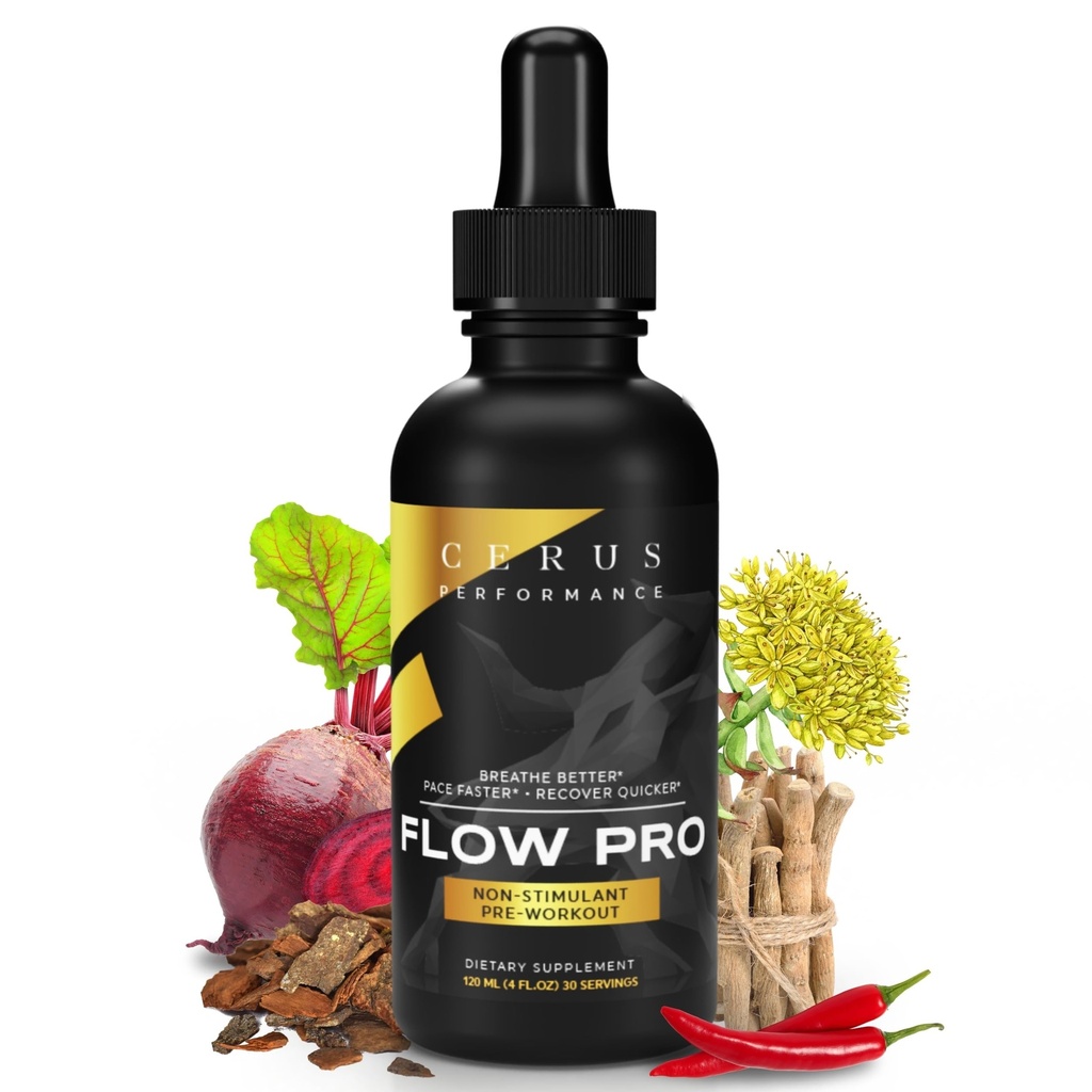 Cerus Performance Flow Pro Stimulant-Free Endurance Pre-Workout – Boosts Stamina, 자연 허브와 심장 건강 지원, Vegan-Friendly - 4 Fl Oz