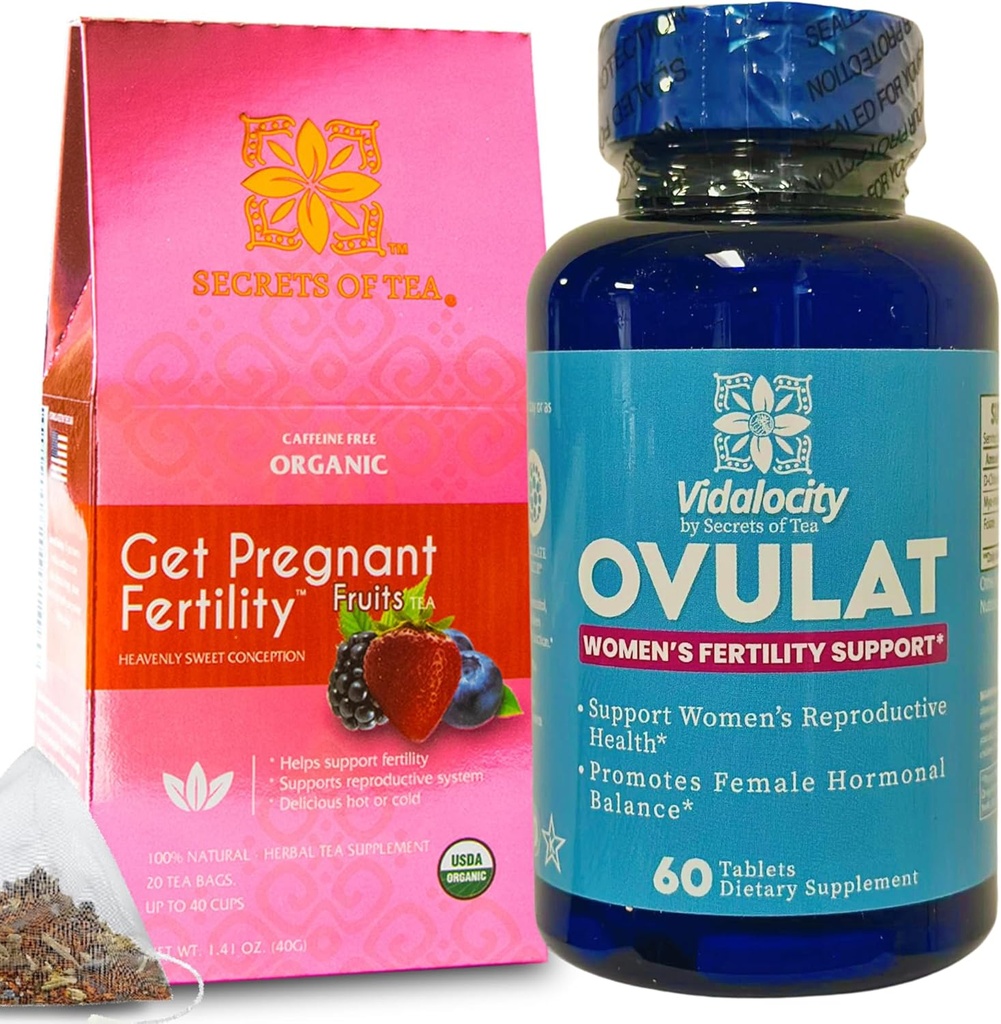 Tea Fertility Bundle의 비밀 - 여성을위한 Fertility Tea 및 Fertility 보조 식품, Inositol, Vitex 및 Folate가있는 Prenatal 비타민은 여성 호르몬 균형을 지원하기 위해