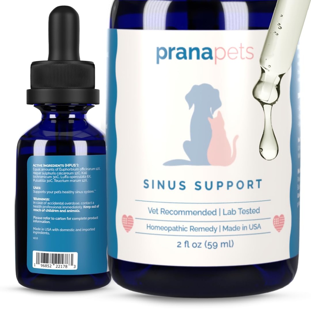 PranaPets Sinus Support Liquid Supplement for Pets | Naturally Supports Cat & Dog Sinus Relief | 혼잡을위한 천연 공식