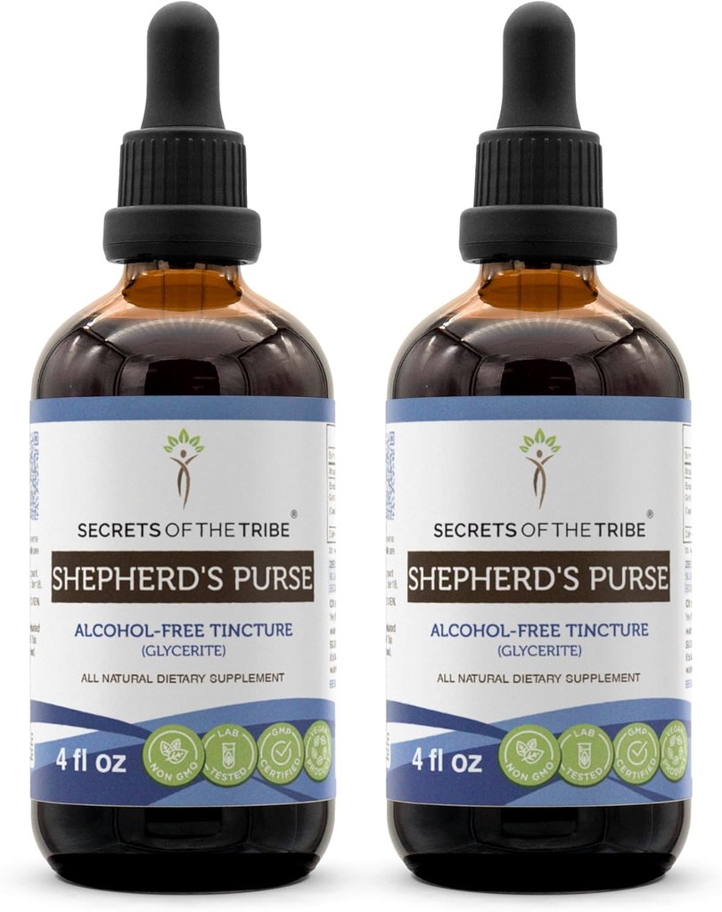 Tribe Shepherd의 Purse 알코올 무료 액체 추출물의 비밀, Shepherd 's Purse (Capsella Bursa-Pastoris) 건조 허브 (2x4 FL OZ)