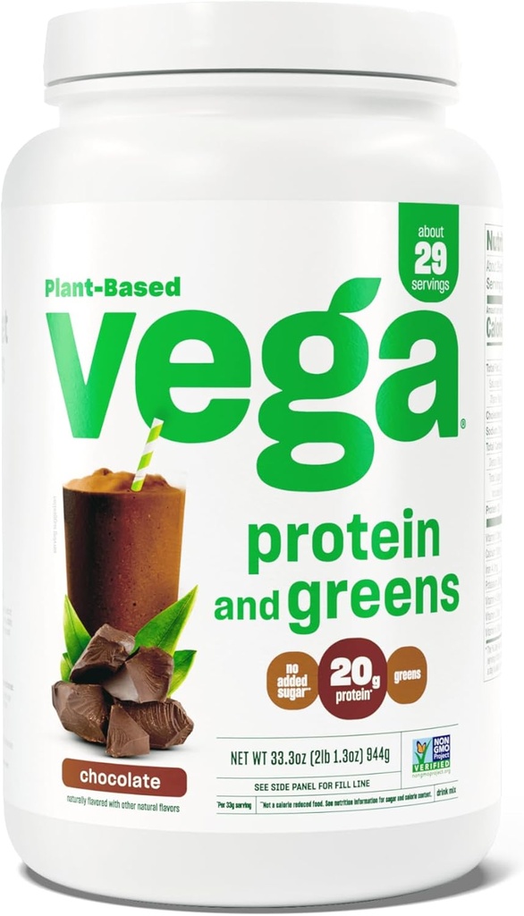 Vega 단백질과 녹색 단백질 분말, 초콜렛 - 20g 식물 기초 단백질 플러스 채소, Vegan, 비 GMO, 여성과 남성, 2.1bs를 위한 완두 단백질