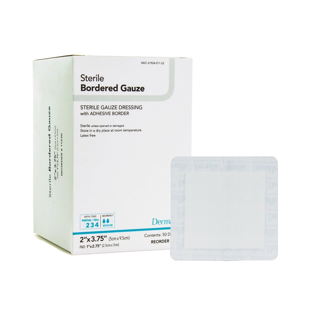 DermaRite의 Sterile Bordered Gauze는 접착제 국경을 가진 옷을 입습니다 - 가동 가능한 비 Linting 물자, 첫번째 Aid, 개별적으로 포장해 - 안으로 2. x 3-3/4., 1개의 조사, 50 팩, 50 합계