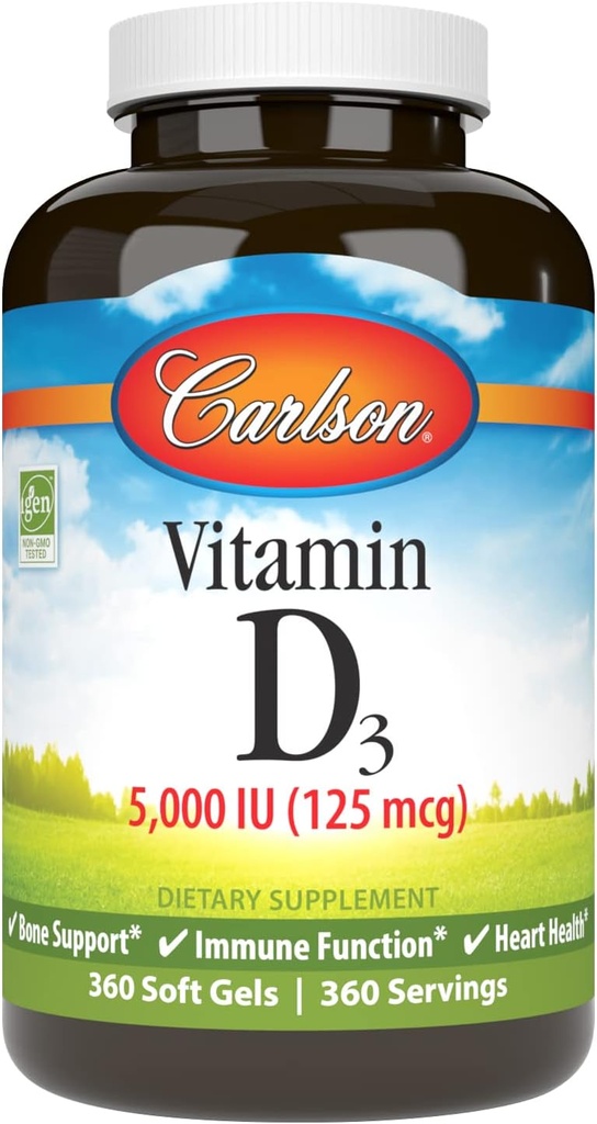 Carlson 비타민 D3 5,000 IU의 뼈 건강, 360의 연약한 젤