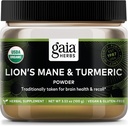 Gaia Herbs Lion's Mane & Turmeric Powder - 뇌 건강 및 리콜을 유지하는 데 도움이 허브 버섯 보충 분말 - USDA 인증 유기 3.53 Oz (45 일 공급까지)