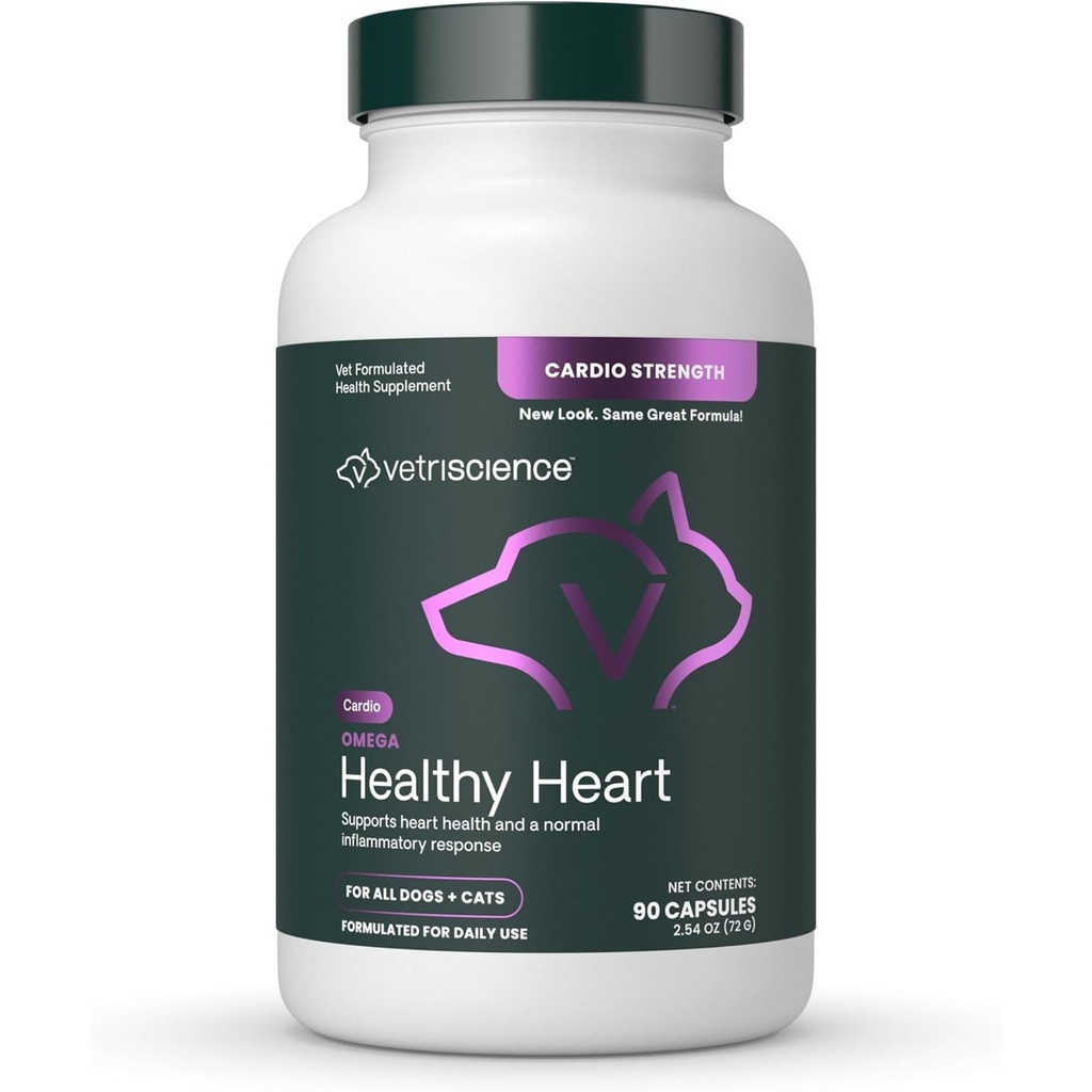 VetriScience Omega 건강한 심장 쉬운 열려있는 캡슐, Cardio 힘 Taurine와 개와 고양이를 위한 Omega-3 보충교재, 애완 동물을 위한 심장 지원 보충교재, 90 조사