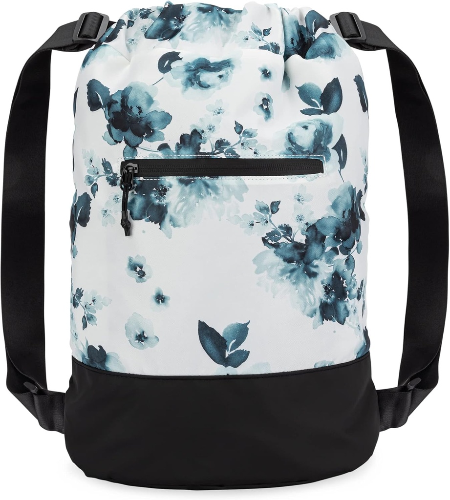 Flex Cinch Drawstring Gym Bag for Women with Graphic Design | 튼튼한 경량 체육관 Cinch Bags | 체육관 가방, 여행, 하룻밤 | Teal - 꽃