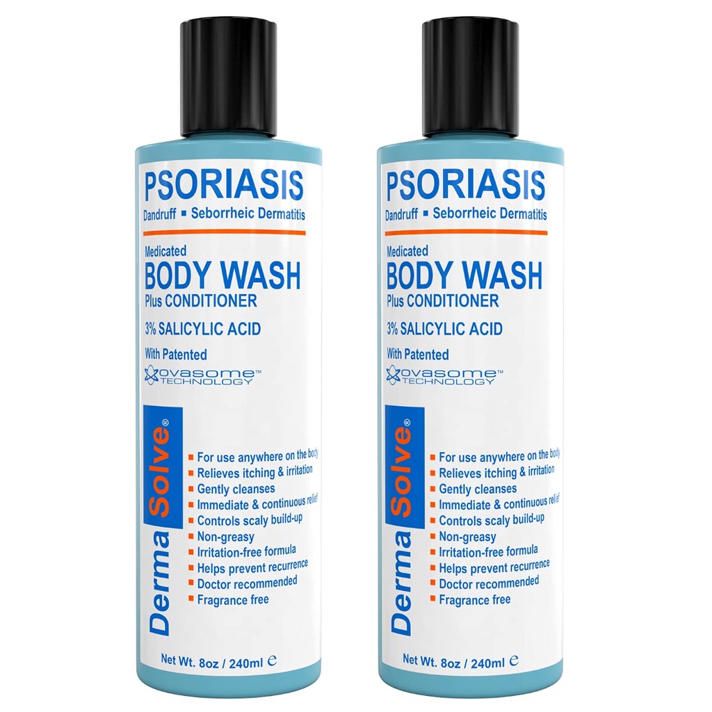 Dermasolve Medicated Psoriasis Body Wash - 2-Pack (8.0 oz each) - Psoriasis, Eczema & Seborrheic Dermatitis, 건조한, Itchy, 빨강, Flaky, Scaly 피부에서 기복을 제공하기 위하여 입증하십시오