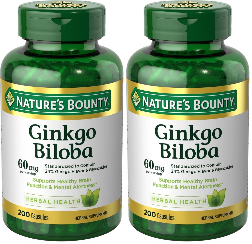 자연의 Bounty Ginkgo Biloba 60 Mg, 200 캡슐 (17243) (팩의 2)