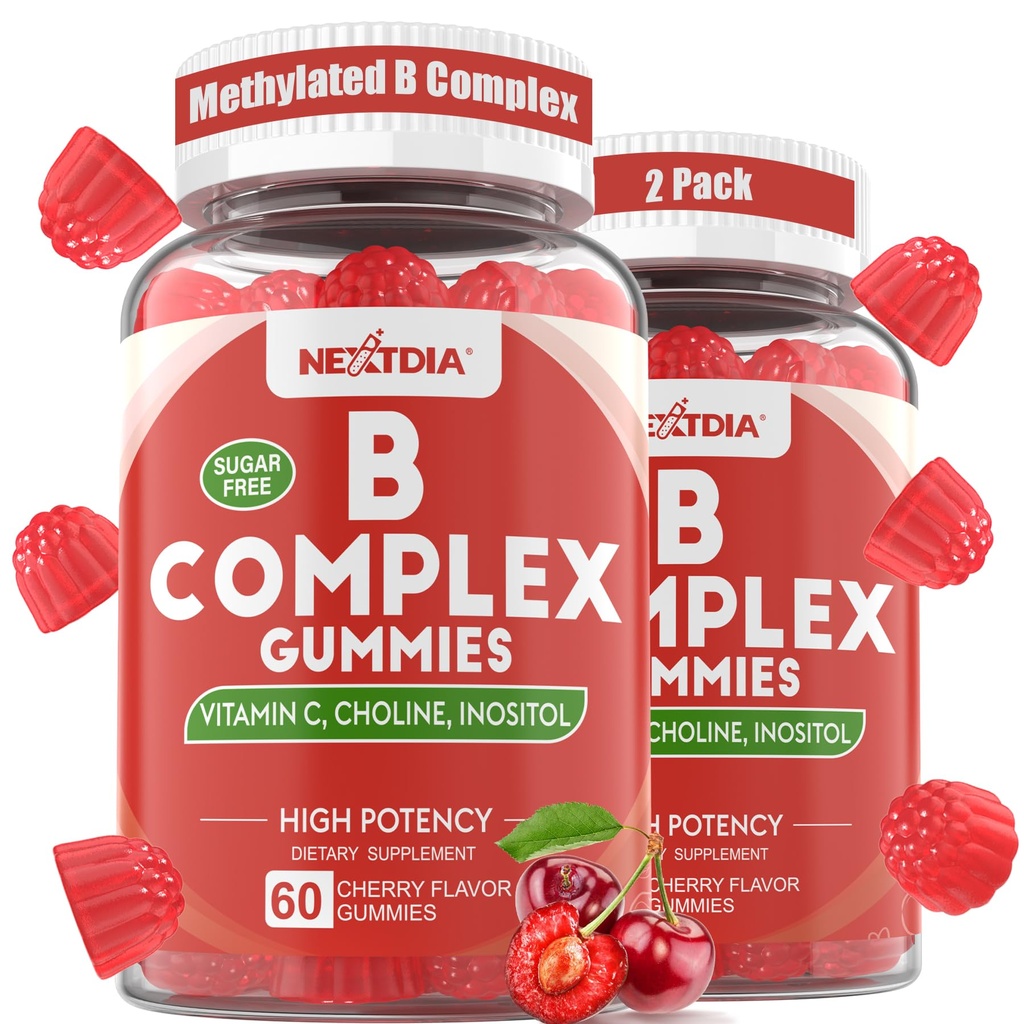 비타민 B 복합체 Gummies, 2000 mcg 메틸 B12, 메틸 Folate를 가진 Vegan 비타민 B Gummies | Plus Choline + Inositol, 비타민 C + 아연 지원 에너지, 계류, 면역, 건강한 머리, 피부 - 120 Cts
