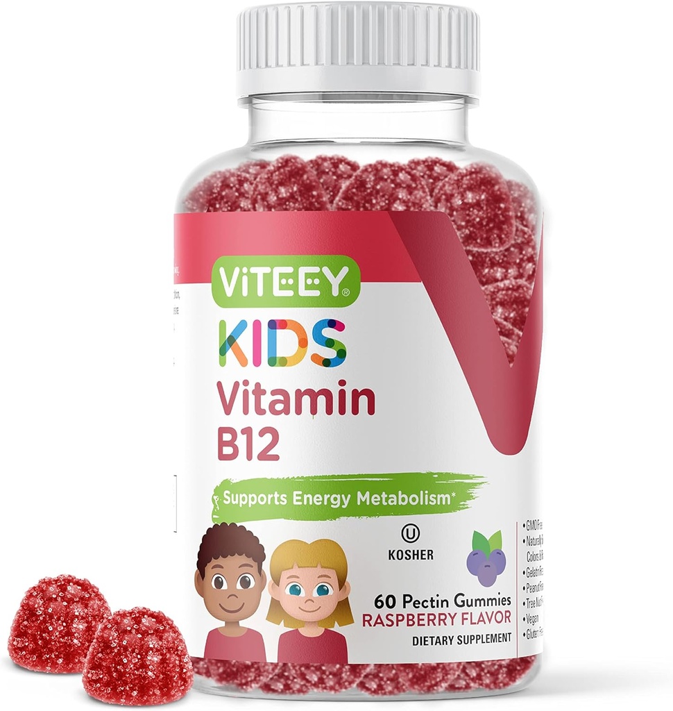 아이 Gummies, 1000mcg - Metabolism, 천연 에너지 지원 - Vegan, 젤라틴 무료, 글루텐 무료, GMO 무료 - 맛있는 Chewable B12 라즈베리 맛 거미