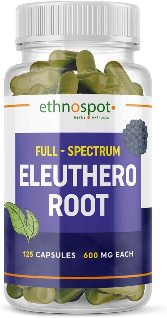 Full Spectrum Eleuthero Root Capsules - Siberian Ginseng - 부스트 물리 체력 및 정신 경보 - Immune System 지원 - 향상된 Eleutheroside Profile - 모든 자연 - 125 Vegan 캡슐