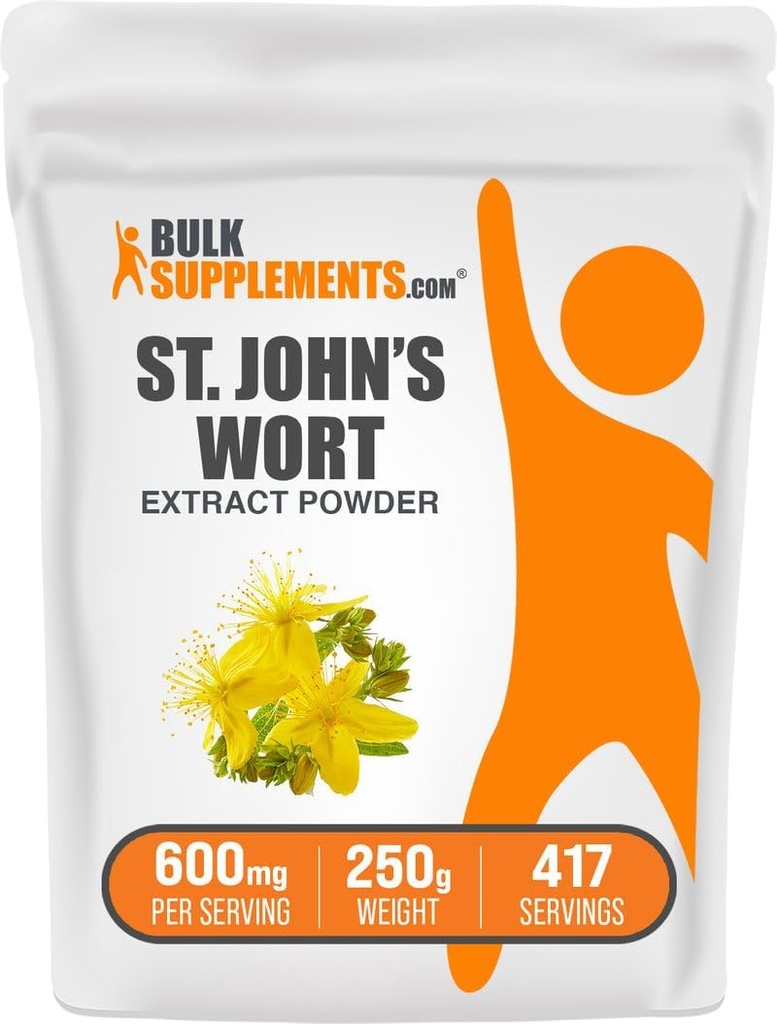 BulkSupplements.com St. John 's Wort Extract - St. Johns Wort Supplement, Mood를위한 초본 보충 - Vegan & 글루텐 무료, 서빙 당 600mg, 250g (8.8 oz) (팩 1)