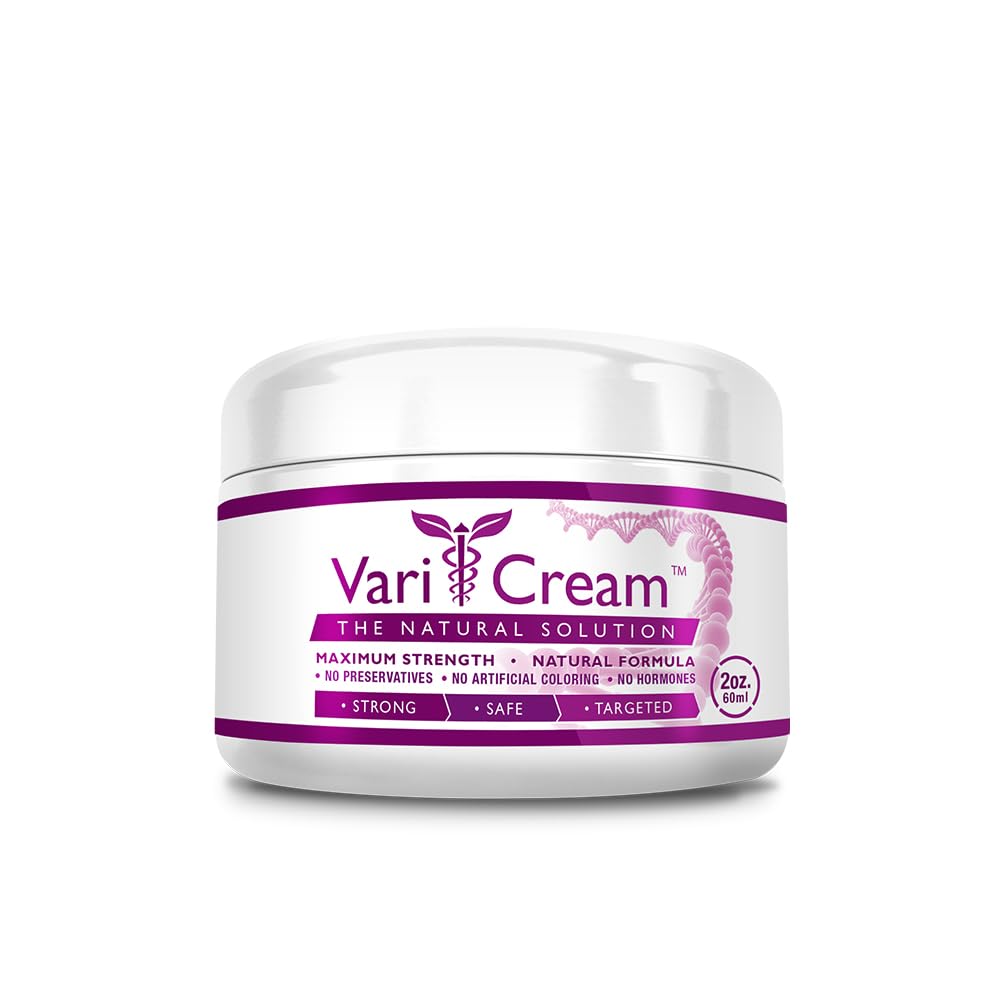 VariCream - Varicose & Spider Veins 크림 - Tocopherol 아세테이트, Butcher's Broom, Witch Hazel - 1 항아리 - 2 Oz. - Vegan