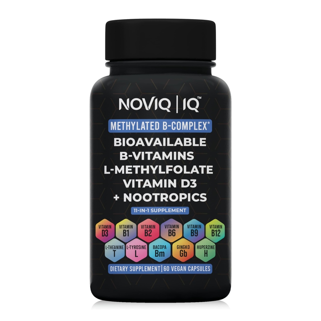 11에서 1 메틸을 입힌 B 혼합 보충교재: 680mcg L Methylfolate (5-MTHF) Thiamine (B1) Riboflavin (B2) Pyridoxal (B6) Methylcobalamin (B12) - VegD3® + Nootropics - 1,100mg+ 서빙 - 60 개