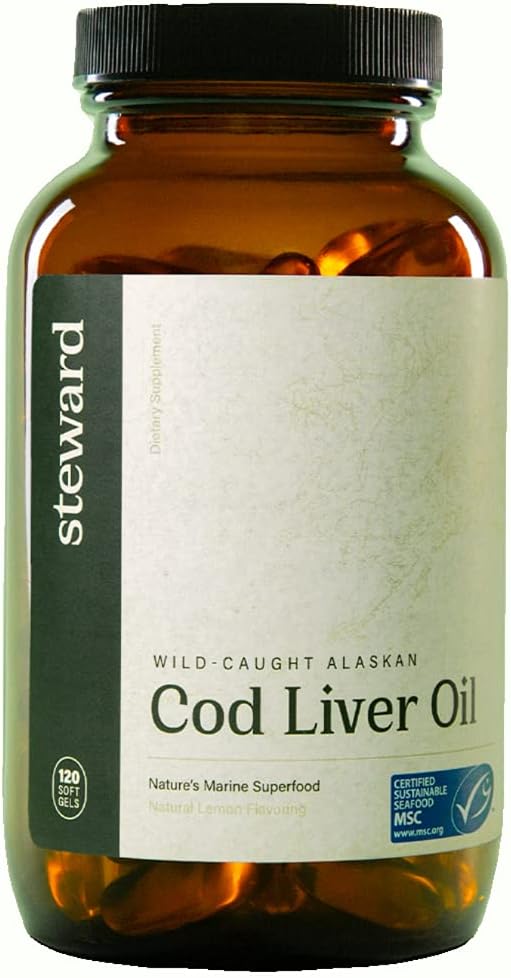 STEWARD - Wild-Caught Alaskan Cod Liver Oil 120 Softgels | 오메가-3 EPA, DHA, DPA 및 SPMs + 천연 비타민 A 및 D