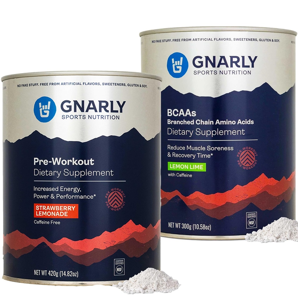 Gnarly 영양 Gnarly Preworkout Strawberry Lemonade 카페인 무료 (14.82oz) BCAAs 레몬 Lime (10.58oz)